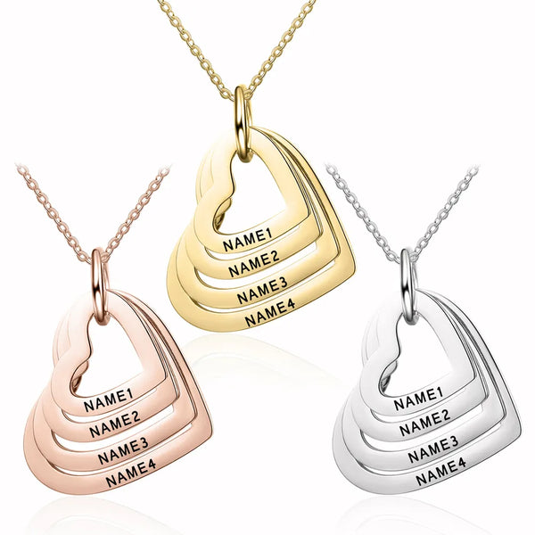 Customised Stainless Steel Engraved Name Hearts Necklace - 1 to 4 names