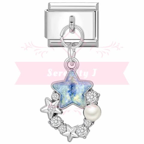 Stainless Steel Blue Star Hanging Italian Charm