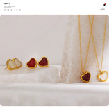 Stainless Steel Natural Stone Heart Necklace/Earrings - 2 Colours
