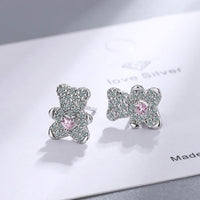 925 Silver Crystal Bear Stud Earrings