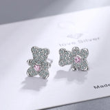 925 Silver Crystal Bear Stud Earrings