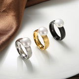 Stainless Steel Simulated-Pearl Ring - 4 Options
