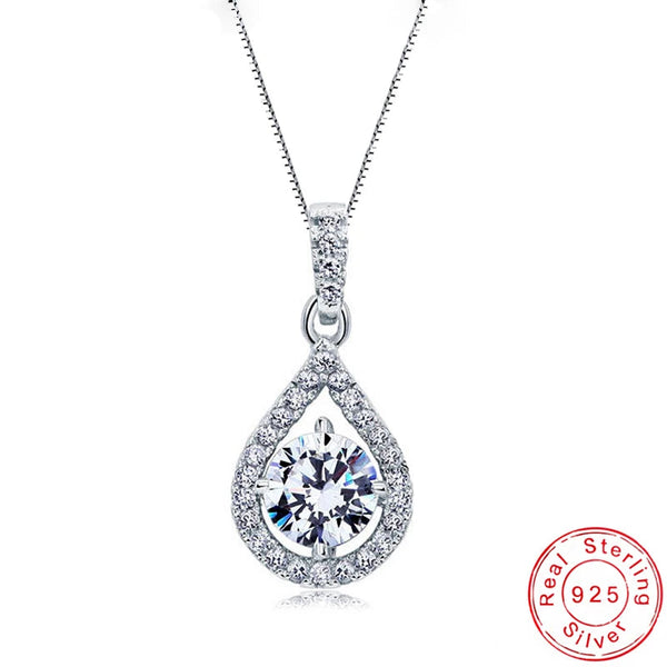 925 Sterling Silver CZ Tear Drop Necklace - 2 Chain Lengths