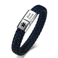 Braided Leather Medical/Awareness Bracelet with Clasp - 42 Options