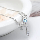 925 Sterling Silver Moonstone Star Moon Droplet Necklace