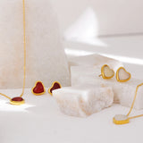 Stainless Steel Natural Stone Heart Necklace/Earrings - 2 Colours