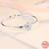 925 Sterling Silver Flower Open Cuff Bangle - 2 Colours