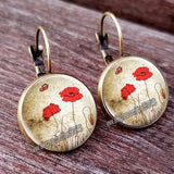 Red Poppy Flower Hanging Earrings - 28 Designs