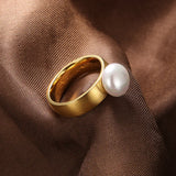 Stainless Steel Simulated-Pearl Ring - 4 Options