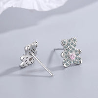 925 Silver Crystal Bear Stud Earrings