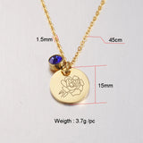 Stainless Steel Birth Flower Birthstone Necklace - 3 Colours - 12 Options