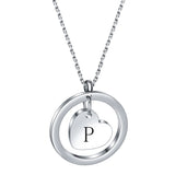 Stainless Steel Heart/Circle Initial Necklace - 27 Options