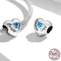 925 Sterling Silver Family Heart Cubic Zirconia Charm - 6 Options