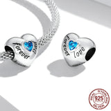 925 Sterling Silver Family Heart Cubic Zirconia Charm - 6 Options