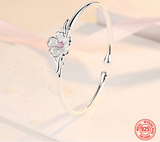 925 Sterling Silver Flower Open Cuff Bangle - 2 Colours