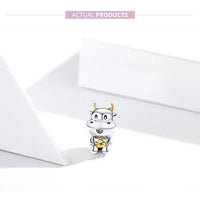 925 Sterling Silver Gold Horned Cow Charm