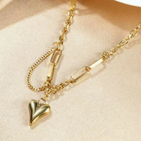 Stainless Steel Mixed Link Heart Necklace - 2 Options