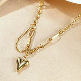 Stainless Steel Mixed Link Heart Necklace - 2 Options
