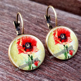 Red Poppy Flower Hanging Earrings - 28 Designs