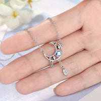 925 Sterling Silver Moonstone Star Moon Droplet Necklace