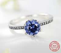 925 Sterling Silver Cornflower Blue CZ Solitaire Ring