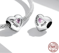 925 Sterling Silver Family Heart Cubic Zirconia Charm - 6 Options
