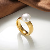 Stainless Steel Simulated-Pearl Ring - 4 Options