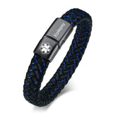 Braided Leather Medical/Awareness Bracelet with Clasp - 42 Options