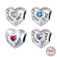 925 Sterling Silver Family Heart Cubic Zirconia Charm - 6 Options