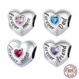 925 Sterling Silver Family Heart Cubic Zirconia Charm - 6 Options