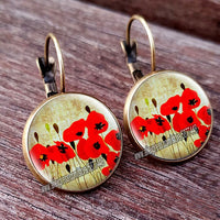 Red Poppy Flower Hanging Earrings - 28 Designs