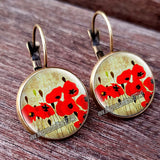 Red Poppy Flower Hanging Earrings - 28 Designs