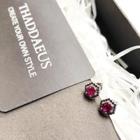925 Sterling Silver Hexagon Red Studs