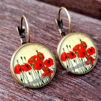 Red Poppy Flower Hanging Earrings - 28 Designs