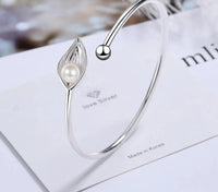 925 Sterling Silver Open Adjustable Freshwater Pearl Bangle