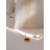 Stainless Steel Natural Stone Heart Necklace/Earrings - 2 Colours