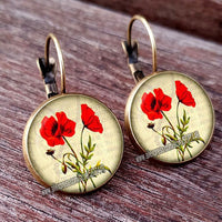 Red Poppy Flower Hanging Earrings - 28 Designs