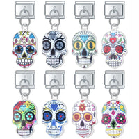 Stainless Steel Candy Skull Italian Charm - 12 Options