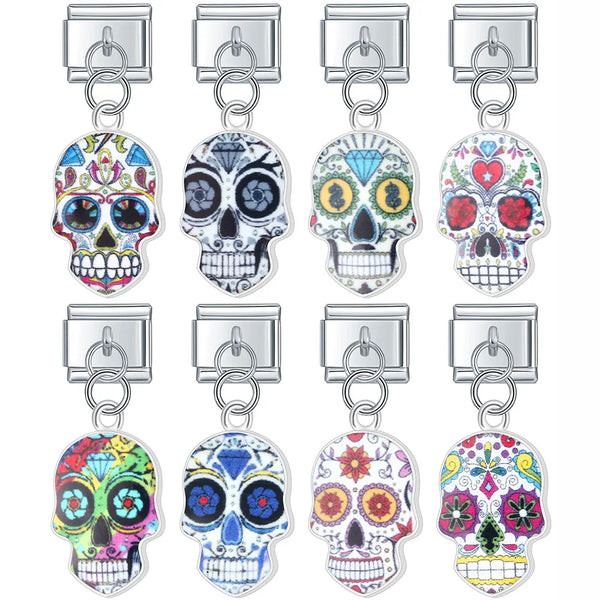 Stainless Steel Candy Skull Italian Charm - 12 Options
