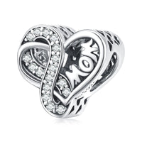 925 Sterling Silver Family Heart Cubic Zirconia Charm - 6 Options