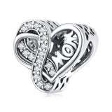 925 Sterling Silver Family Heart Cubic Zirconia Charm - 6 Options