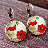 Red Poppy Flower Hanging Earrings - 28 Designs