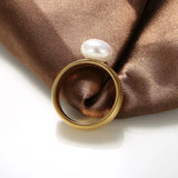 Stainless Steel Simulated-Pearl Ring - 4 Options