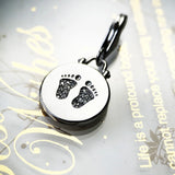 925 Sterling Silver Footprint Disc Hanging Charm - 2 Options