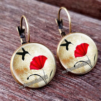 Red Poppy Flower Hanging Earrings - 28 Designs