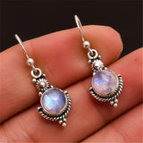 925 Sterling Silver Round Moonstone Drop Earrings