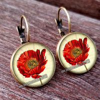 Red Poppy Flower Hanging Earrings - 28 Designs