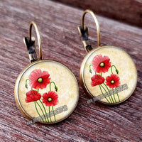 Red Poppy Flower Hanging Earrings - 28 Designs