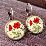 Red Poppy Flower Hanging Earrings - 28 Designs