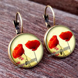 Red Poppy Flower Hanging Earrings - 28 Designs